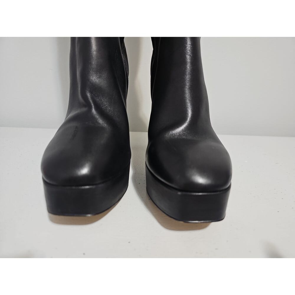 Stuart Weitzman Leather Knee High Boot Womens 9 Black Square Toe Party Platform - Picture 11 of 16